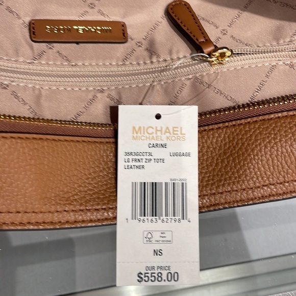 MICHAEL KORS CARINE LARGE FRONT ZIP POCKET SHOULDER TOTE BAG PURSE LUGGAGE NWT - Picture 9 of 16